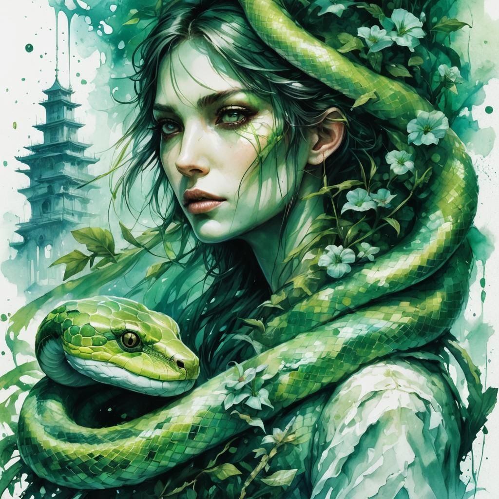 Green Snake in Dark Fantasy Art Style