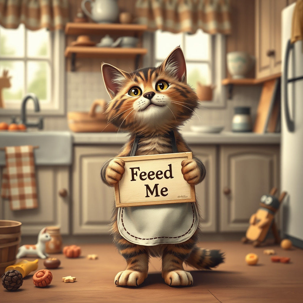 Americana Cat Begs for Food in Vintage Style