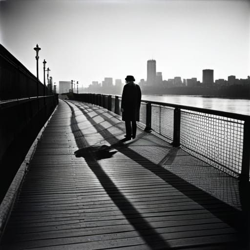 Old Man on Bridge: Black and White Photography