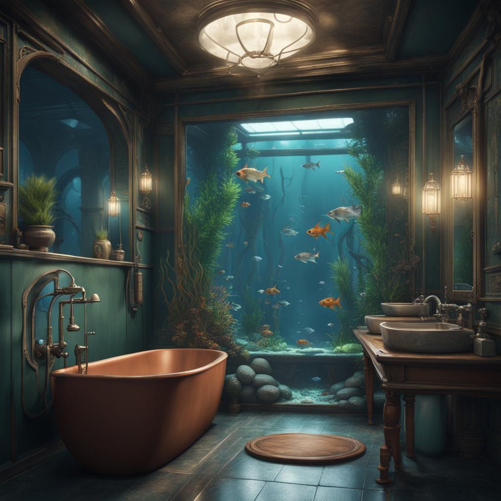 Bathroom in an Aquarium House: Detailed Matte Painting
