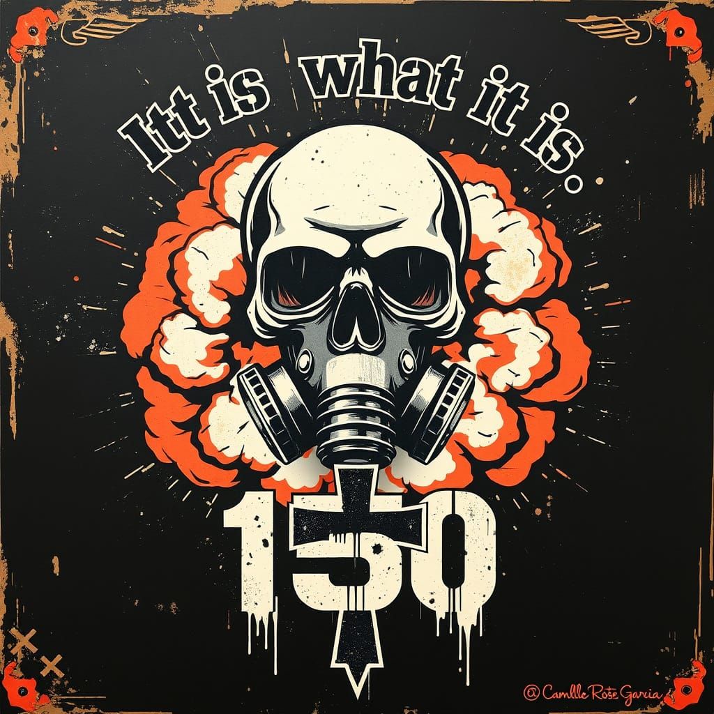 Skull in Gas Mask Explosion: Graffiti Stencil Art