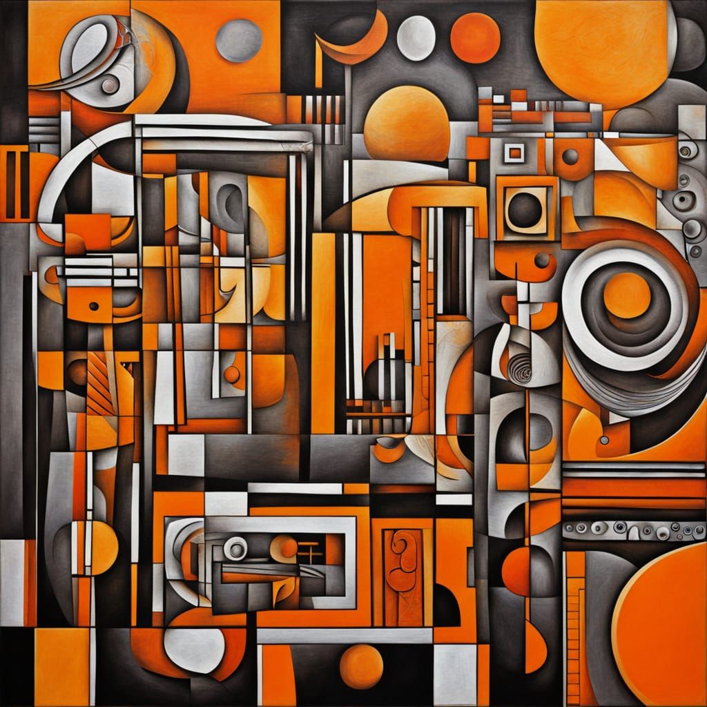 Vibrant Cubist Canvas with Symbolic Motifs