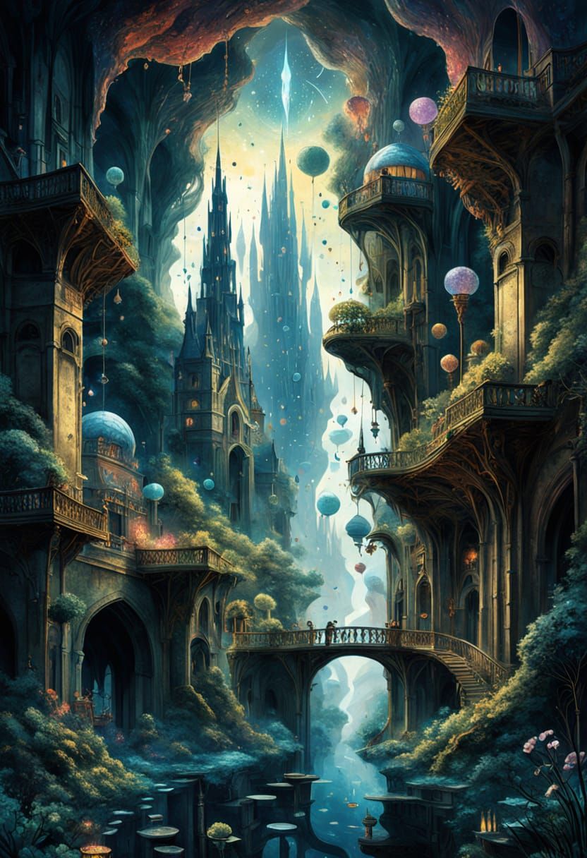 Magical Ethereal Landscape with Crystalline Structures