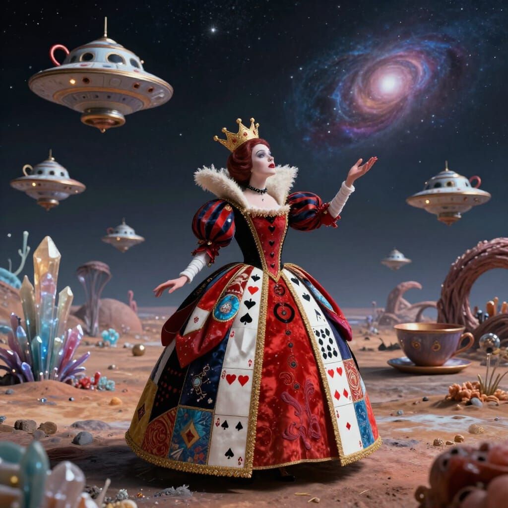 Queen of Hearts Leads Teacup Fleet Above Alien Planet