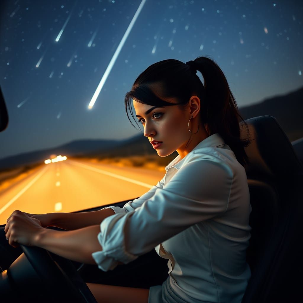 Ethereal Swiss Fashionista Drives Through Meteor Shower Nigh...