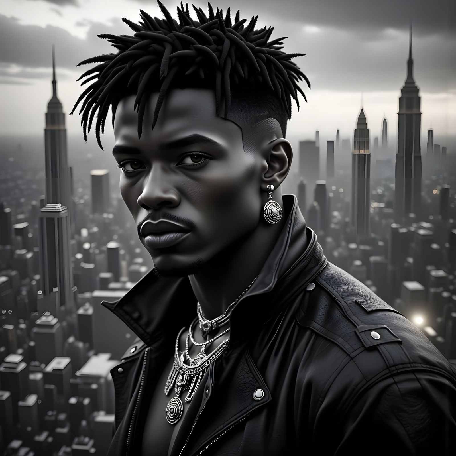 Man in Rain-Slicked Cityscape in Film Noir Style