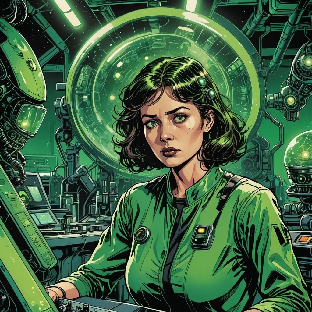Retro Comic: Alien Experiments in Futuristic Lab