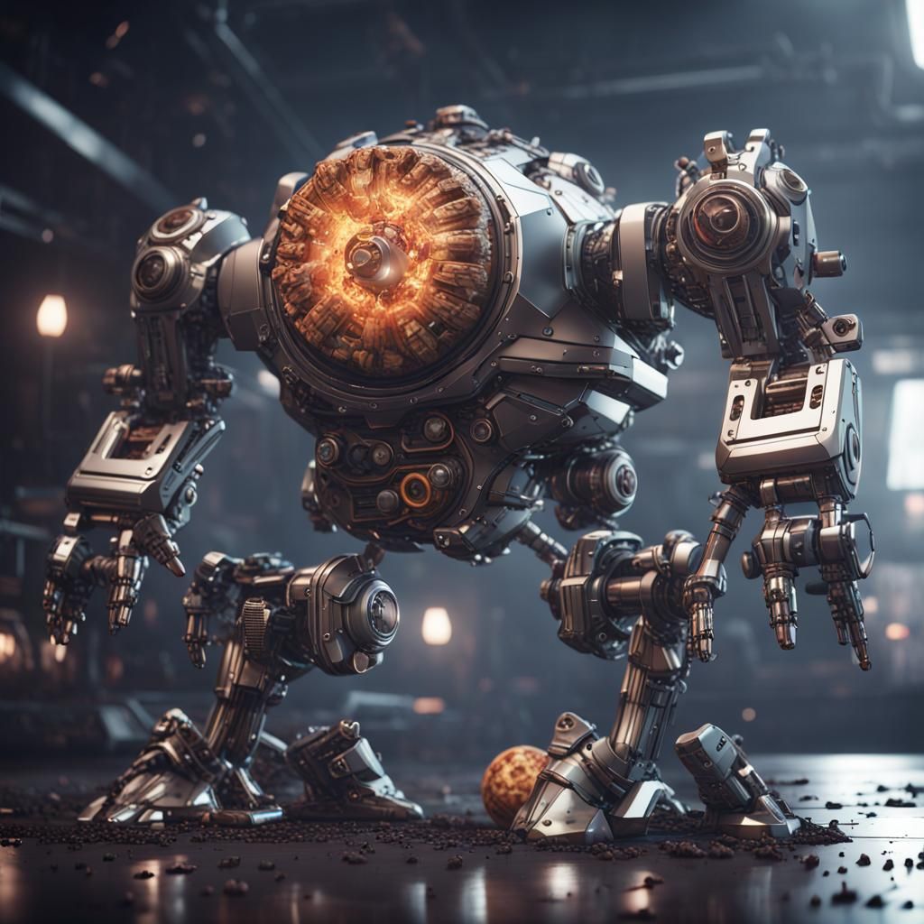 Futuristic Muffin Man Mech in Polished Metal