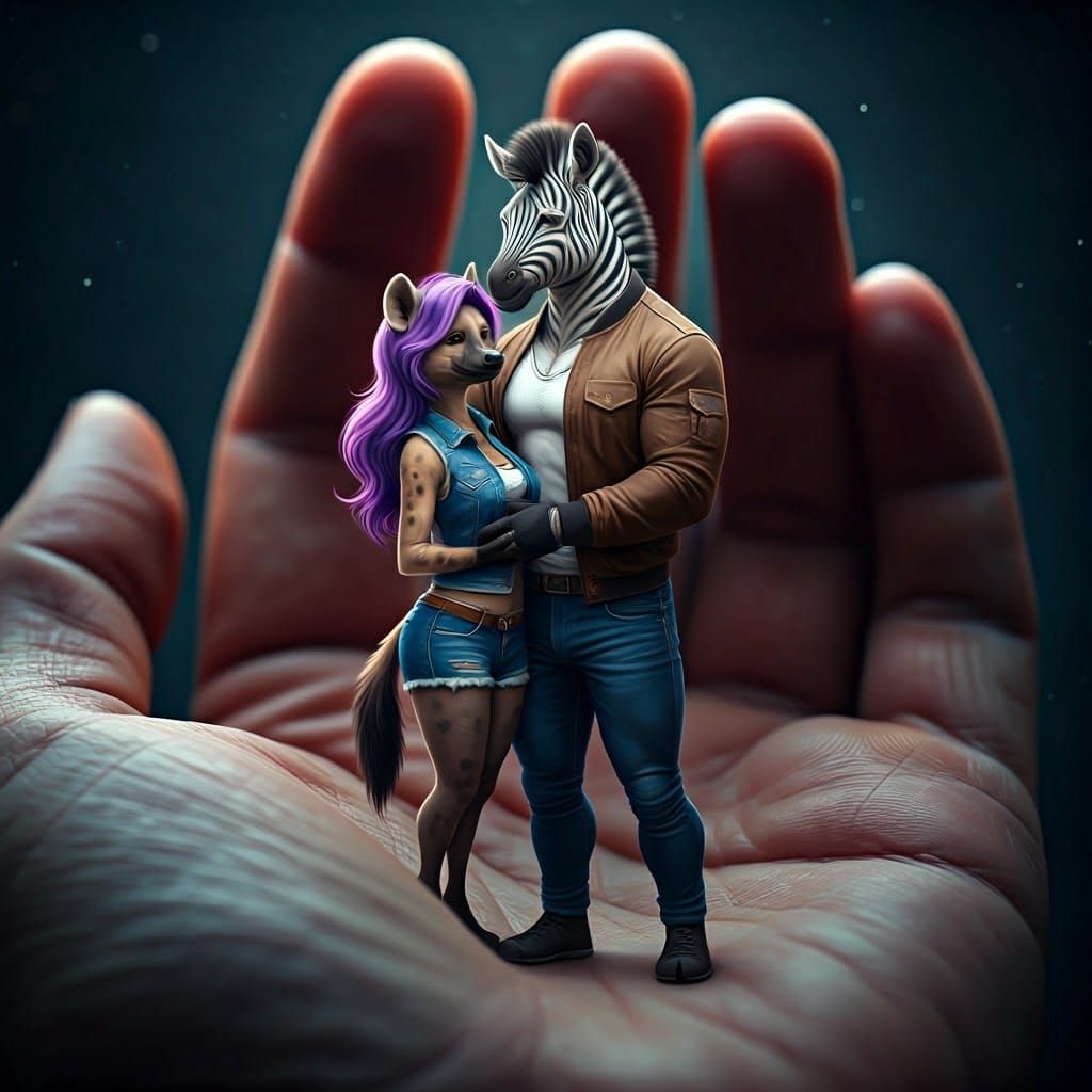 Gigantic Hand Cradles Tender Anthropomorphic Duo