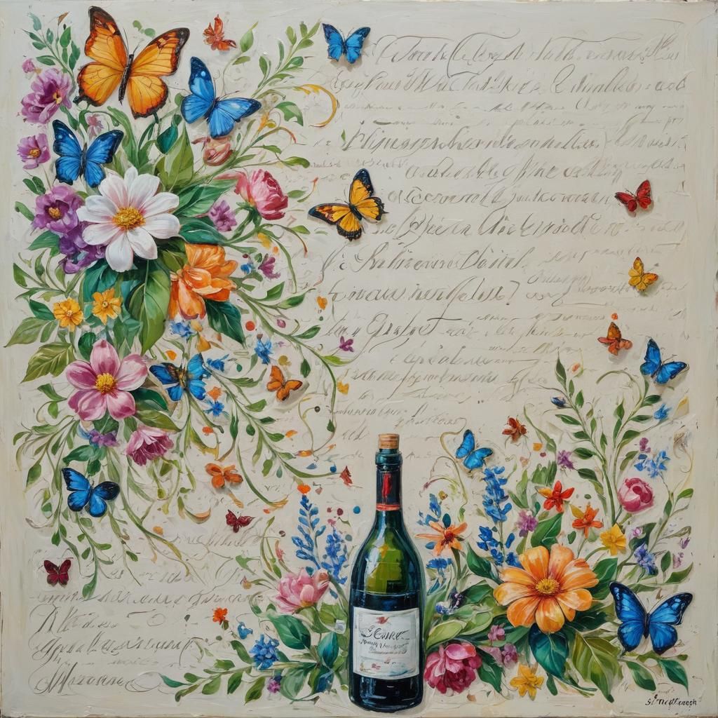 Floral Calligraphy with Champagne in Expressionist Style