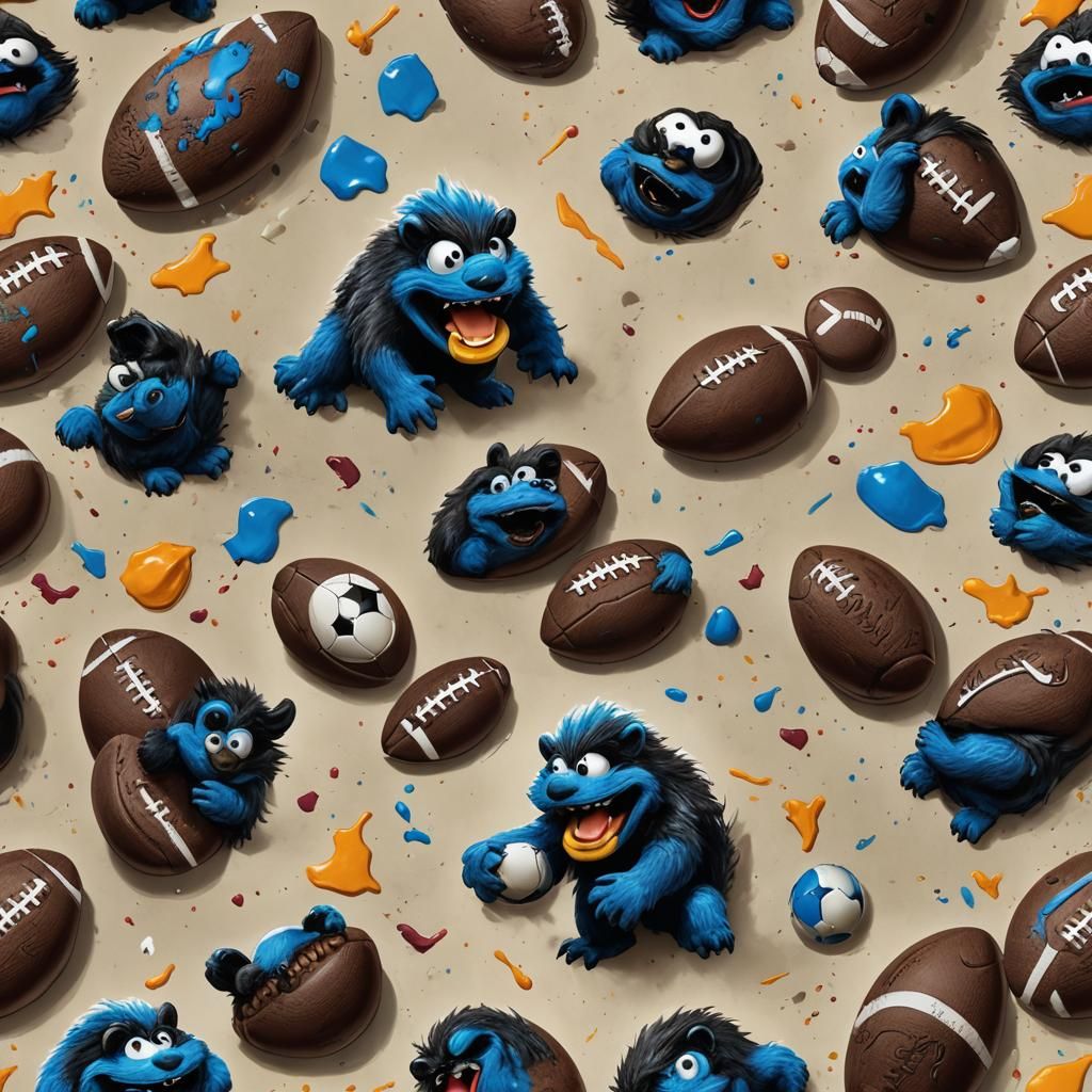 Hyperrealistic Cookie Monster Skunk Plays Football