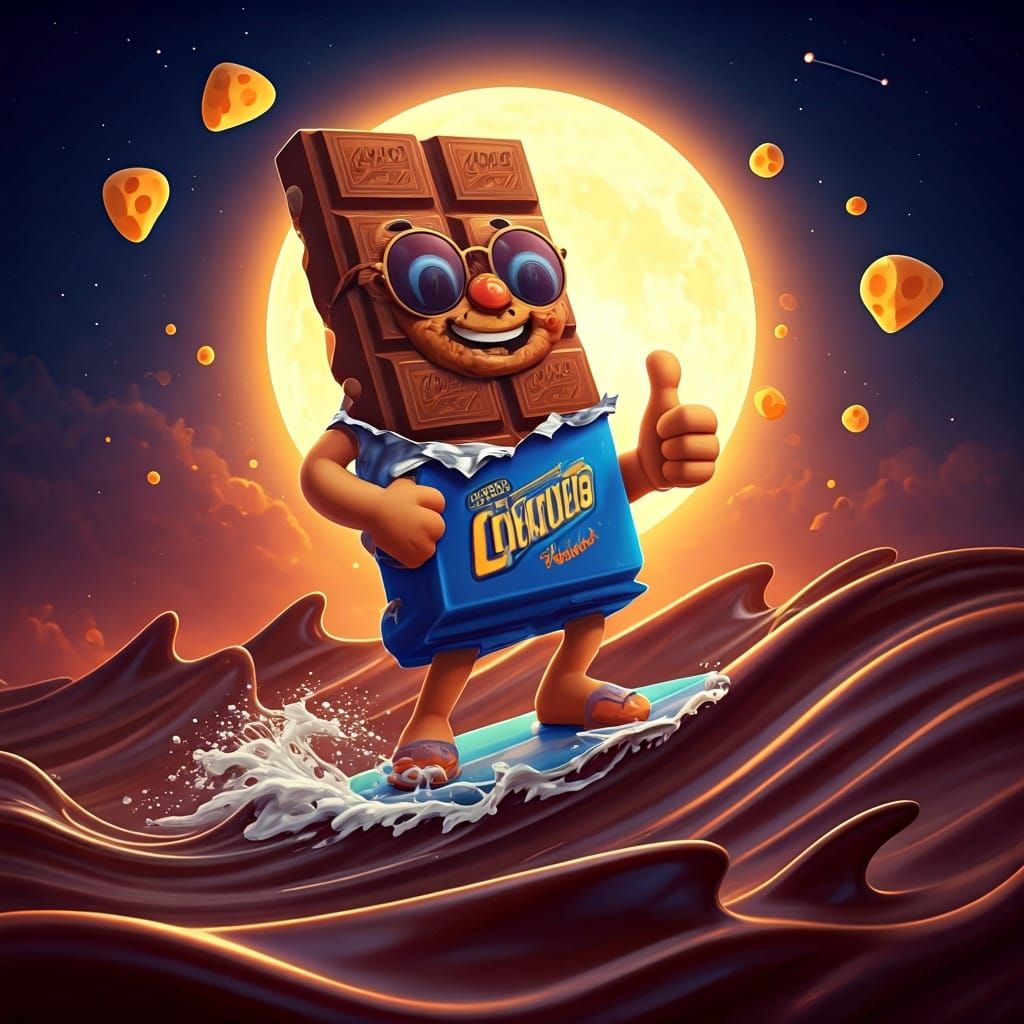 Chocolate Bar Surfer Cartoon in 90s Style