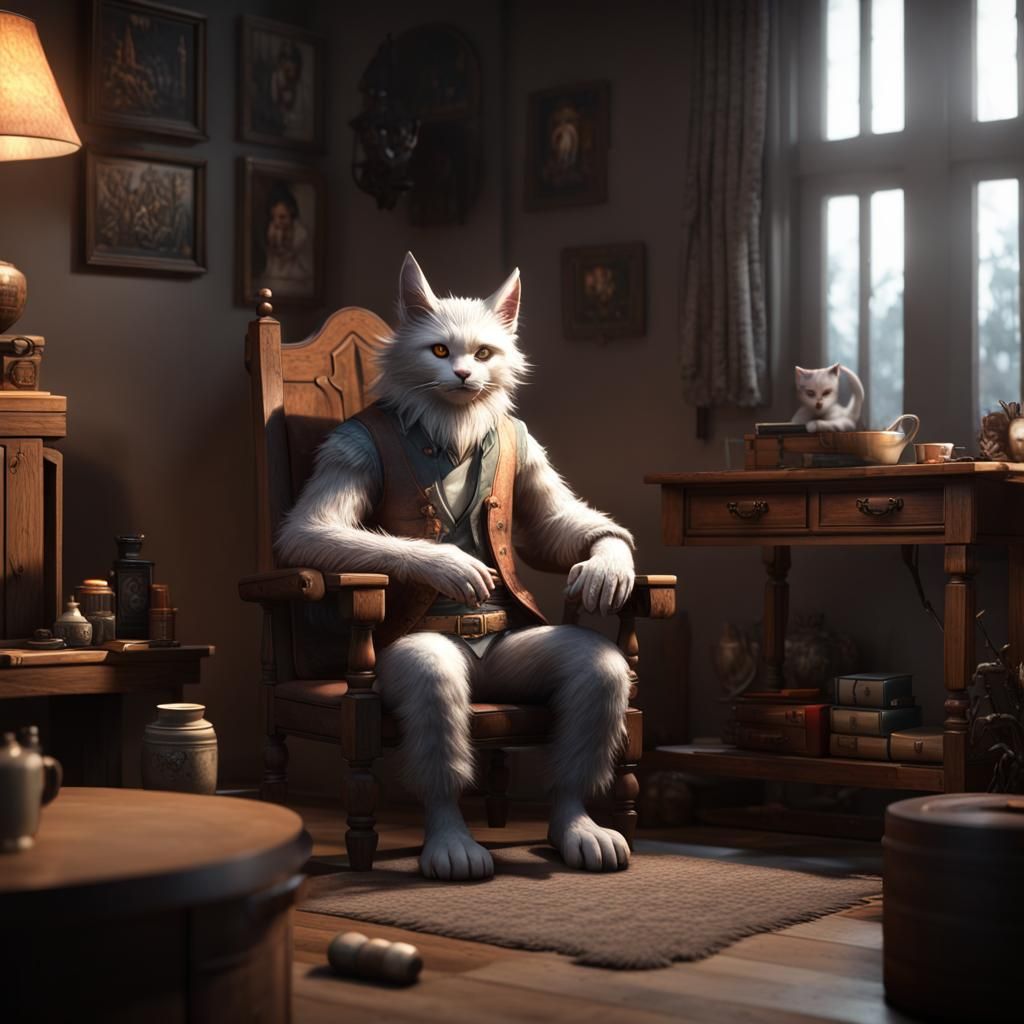 Werewolf Men and Cats in Cozy 3D Render