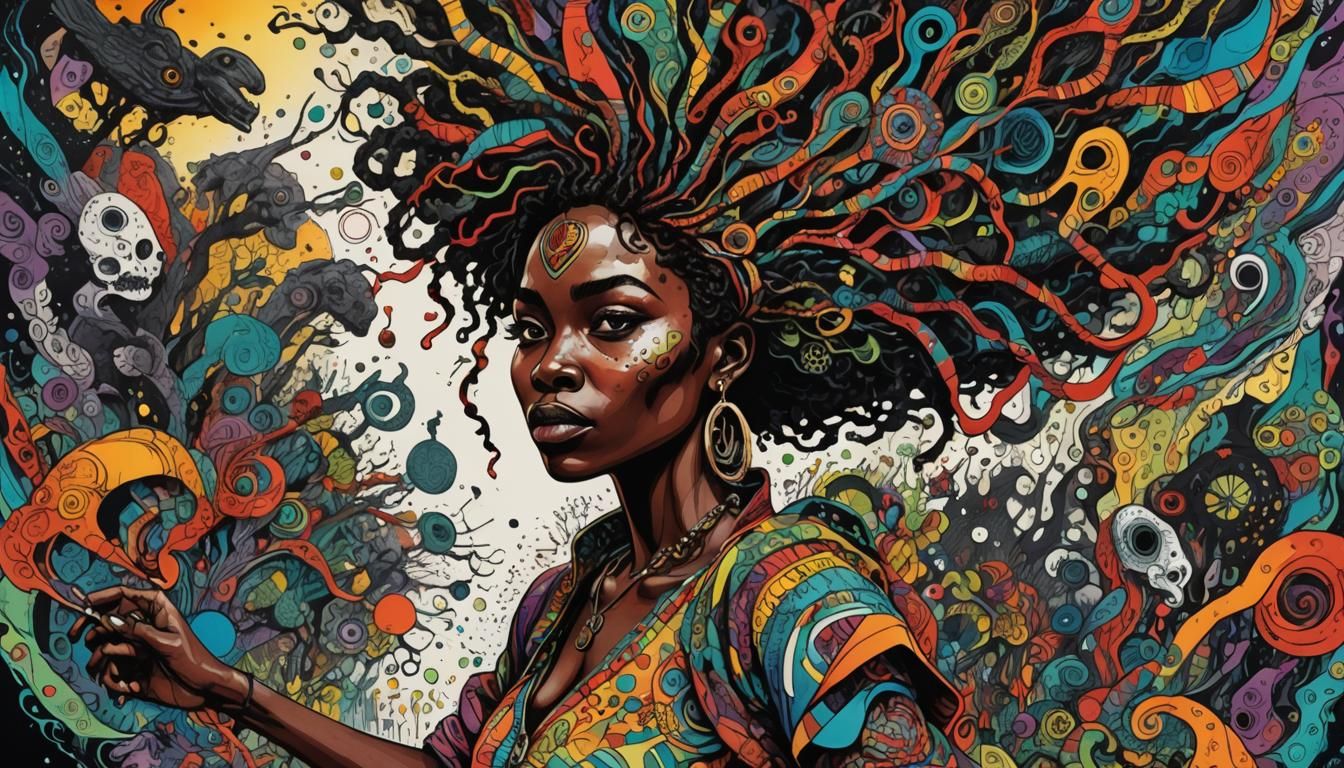 Vibrant Ink Drawing: Melanin Woman Bringing Life