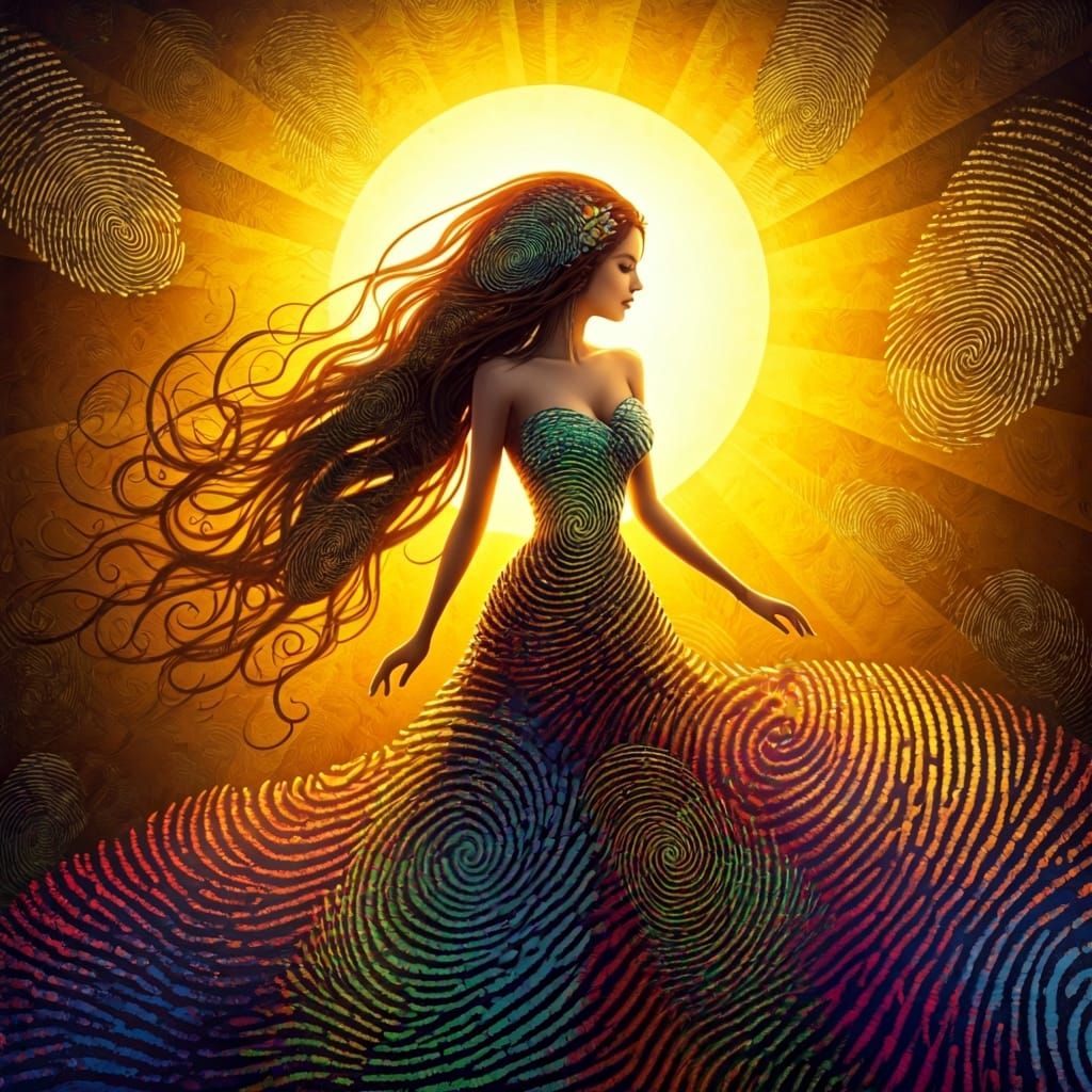 Fingerprint Art: Woman in Rose-Shaped Gown