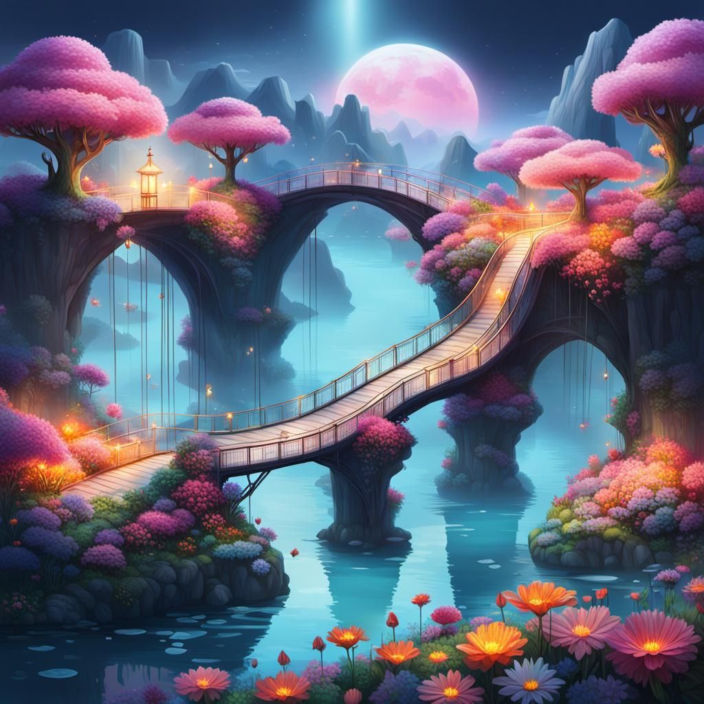 Luminous Floating Islands: A Surreal Floral Landscape