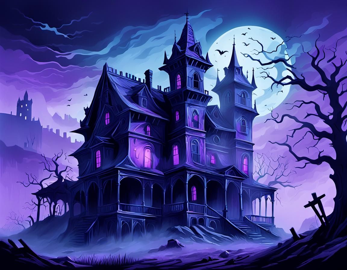 Expressionist Haunted House with Eerie Apparitions