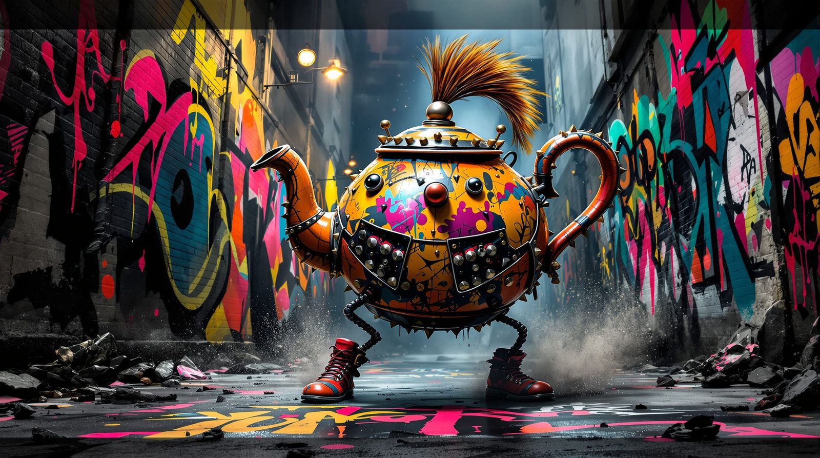 Punk Rock Teapot Tap Dancing in Graffiti Alley