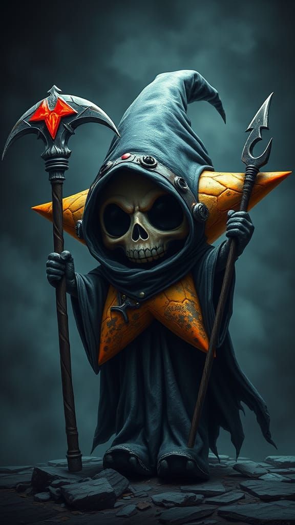 Grim Reaper Star Concept Art in Moody, Grainy Style