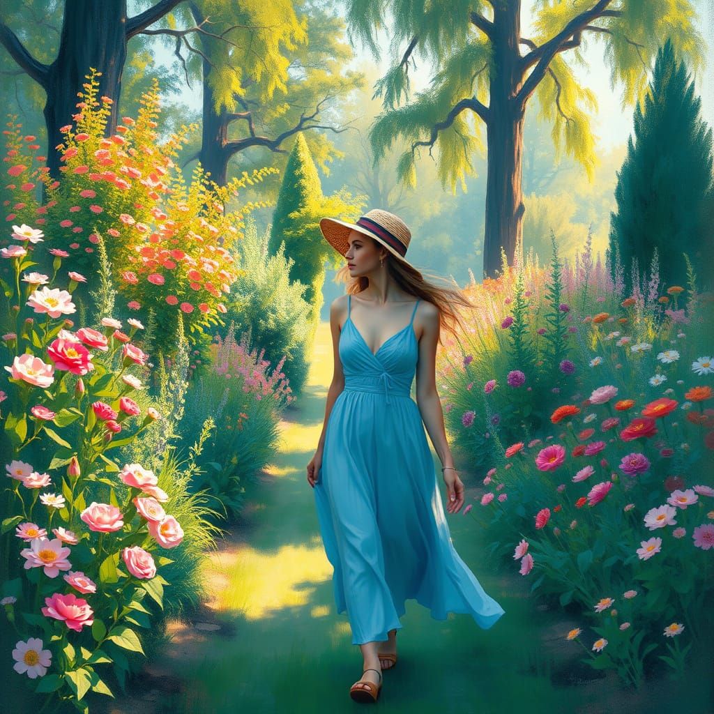 Impressionist Garden Scene with a Serene Woman