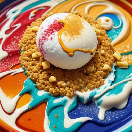 Vibrant Oil Painting of a Kid Eating Ice Cream