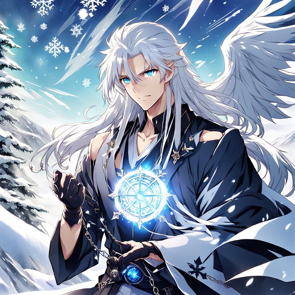 Anime Character with Snow, Time Powers and Angel