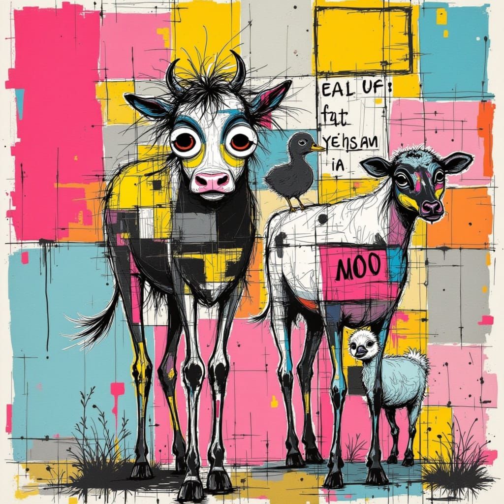 Playful cute wonky anthropomorphic pets