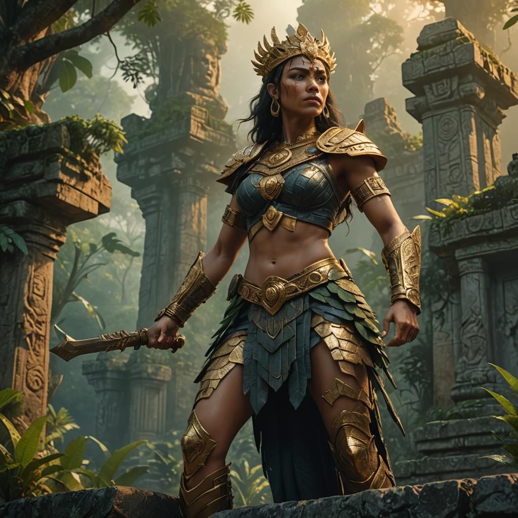 Warrior Queen Portrait in Overgrown Jungle
