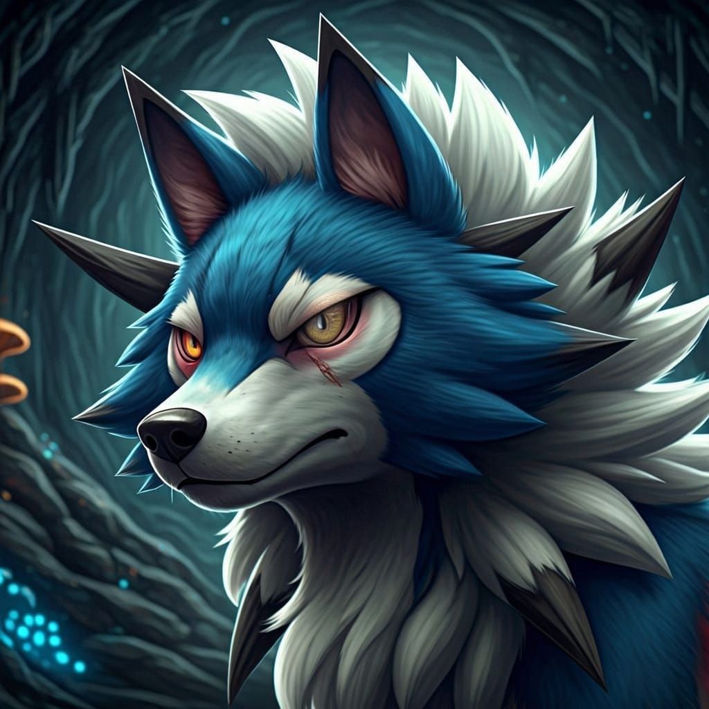 Blue Lycanroc With Scarred Eye Close Up