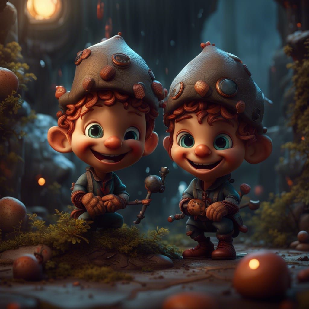 Two Smiling Figures Playing Together