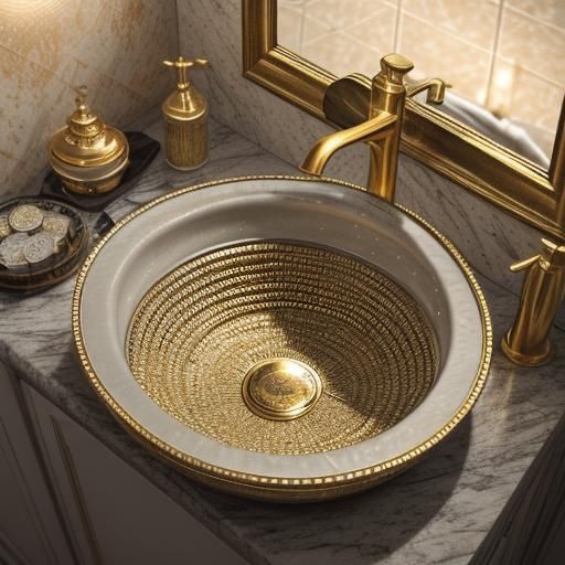 Coin Mosaic Sink: Luxurious 3D Digital Art