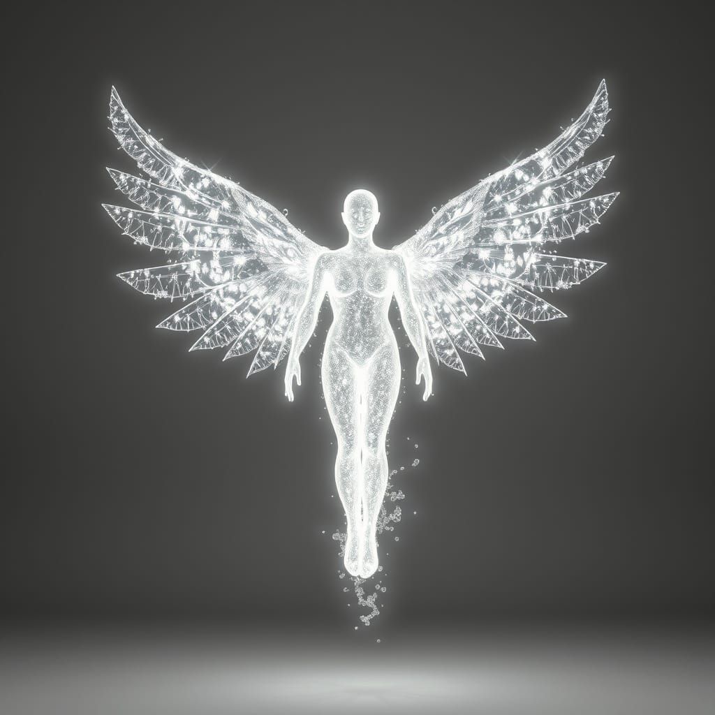 Prompt:
Majestic angel composed entirely of luminous white l...