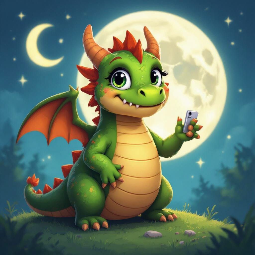 Dragon Selfie Under the Moon in the Wild