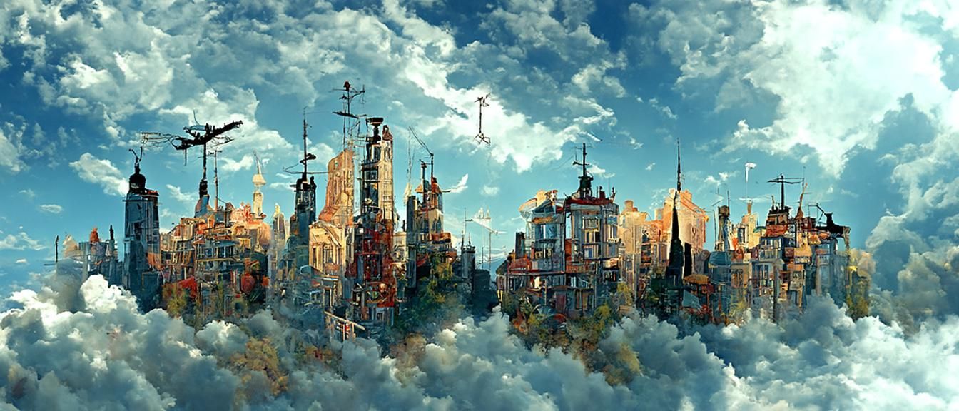 Steampunk Flying City in Early 20th Century Style