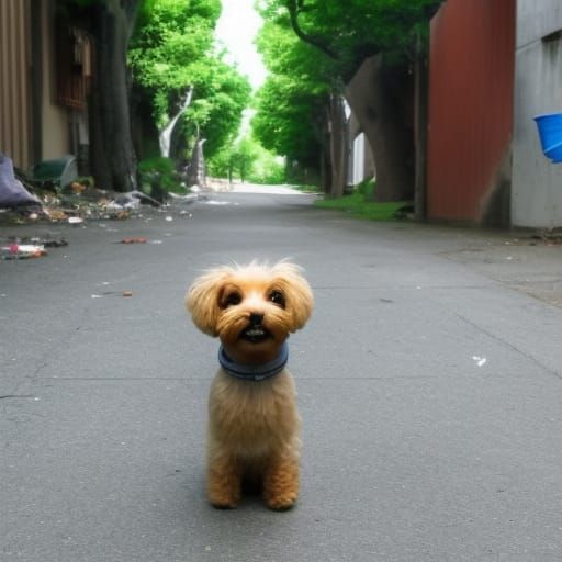 Anime Street Scene with Dog