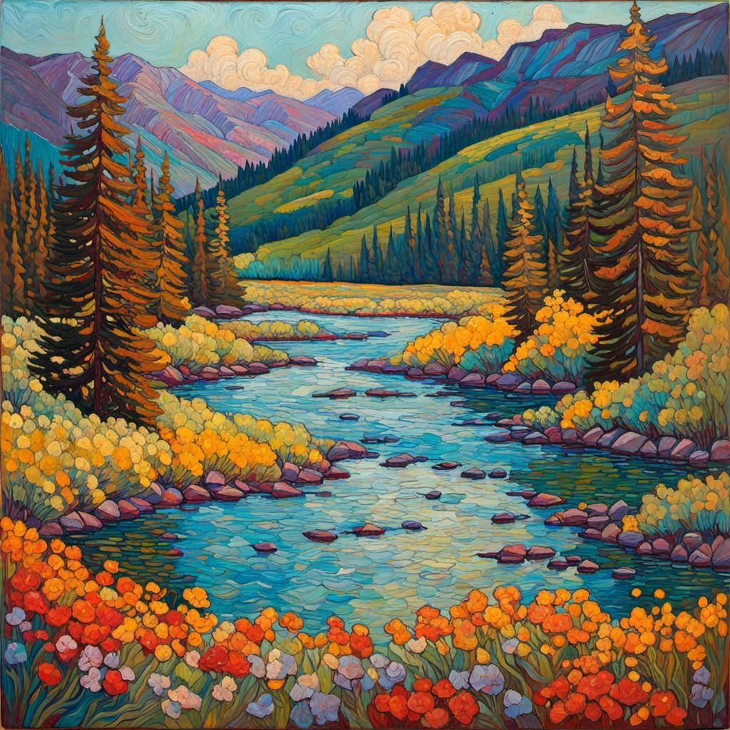 Encaustic Impasto Landscape of Canada