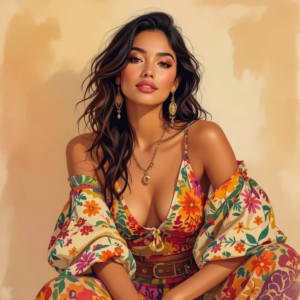 Woman in Earthy Tones: A Digital Painting