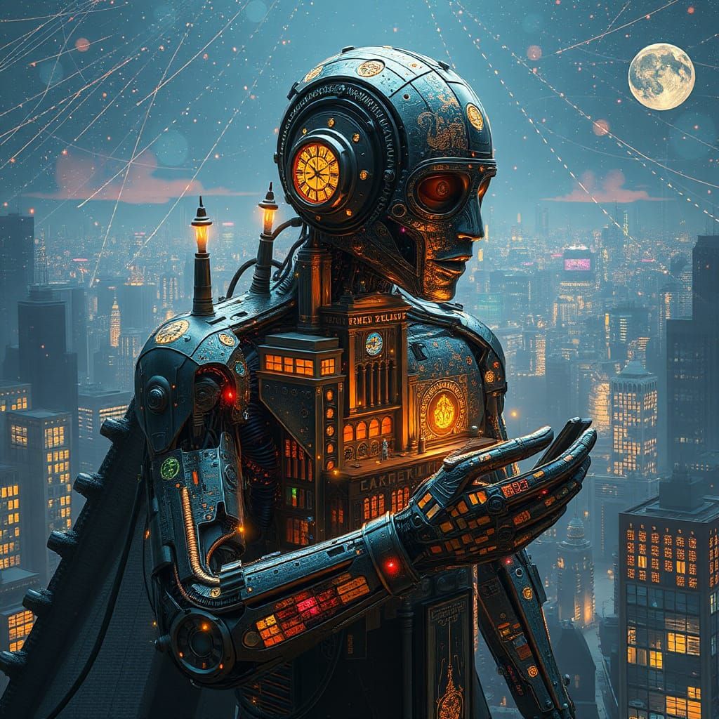 Futuristic Biometric Cityscape in Klimt Style