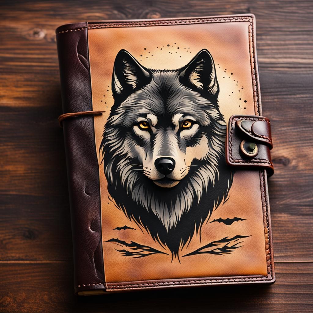 Leather Journal with Wolf Design: Professional Photo