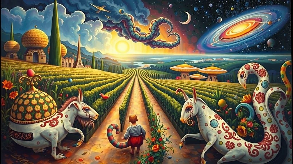 Vibrant Expressionist Portrait with Whimsical Foliage