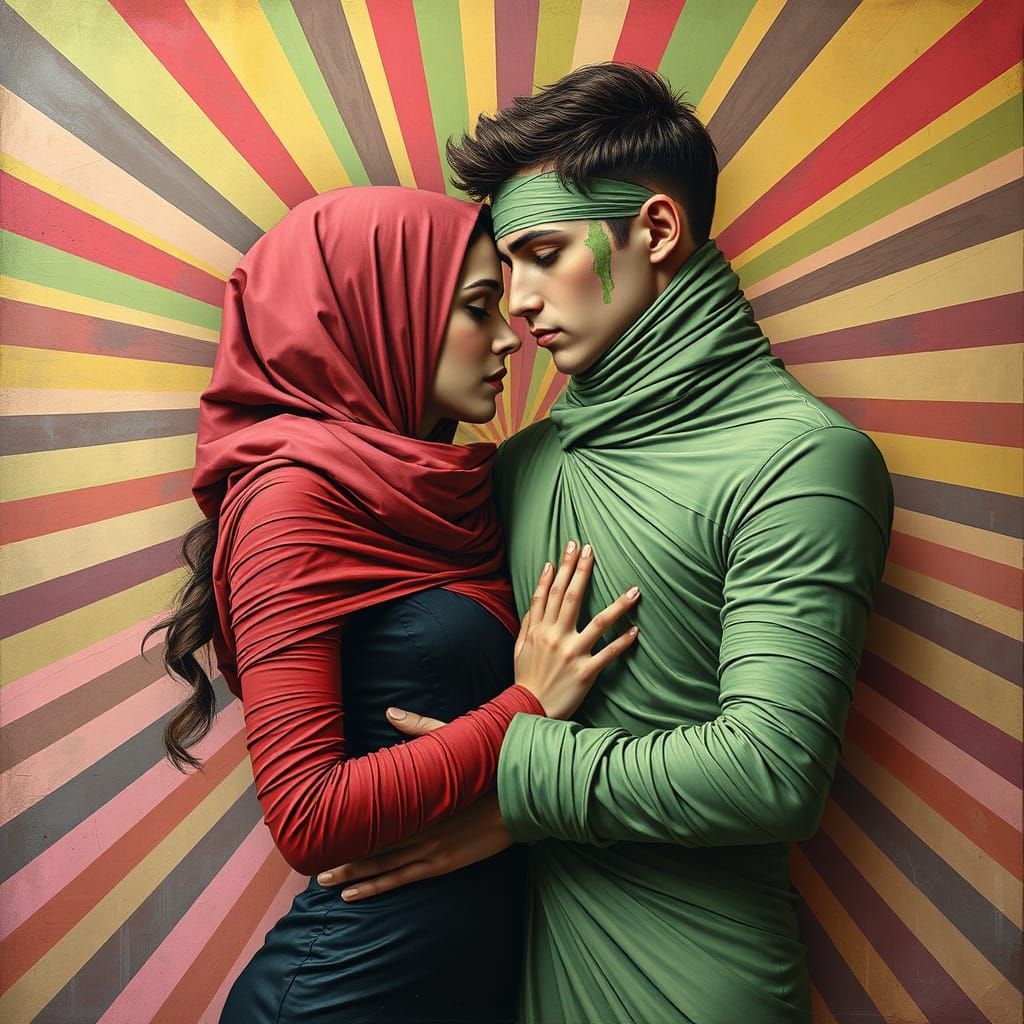 Elegant Couple Enshrined in Vibrant Papier-Mâché Tomb