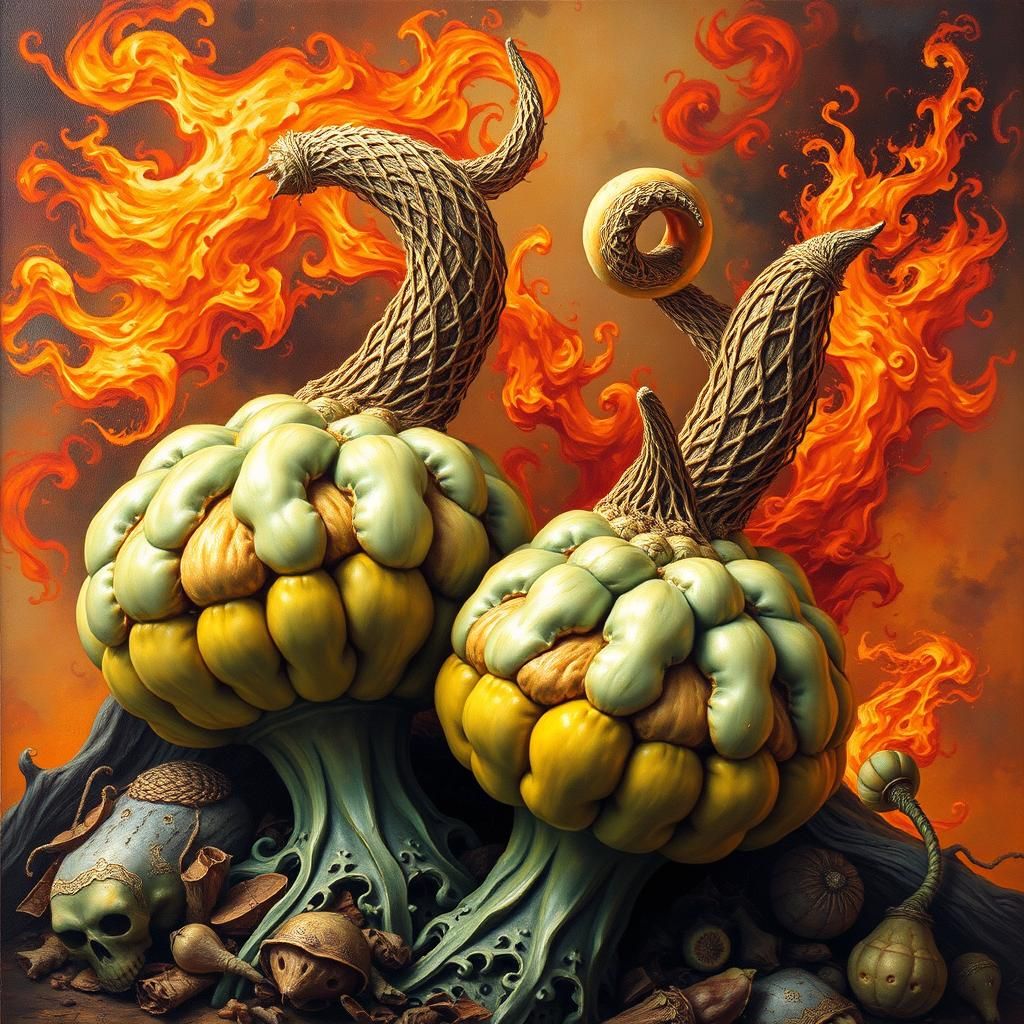 Detailed Oil Painting of Gourds in 8k