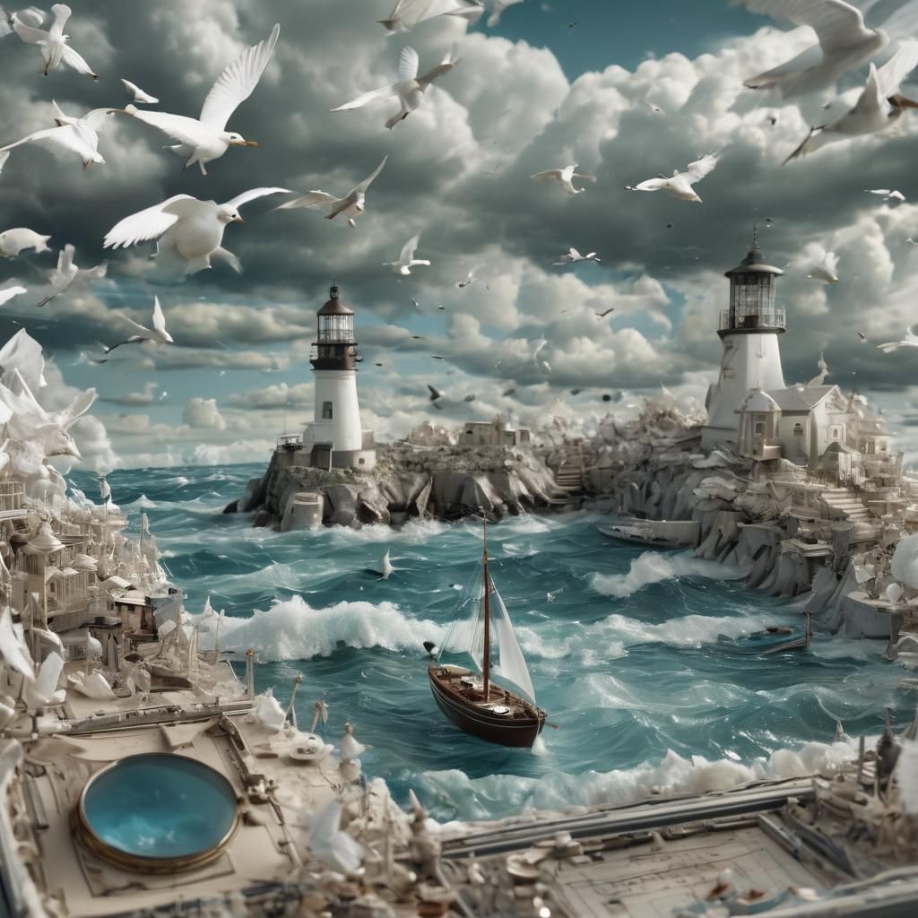 Miniature Ocean Scene on Composer's Desk