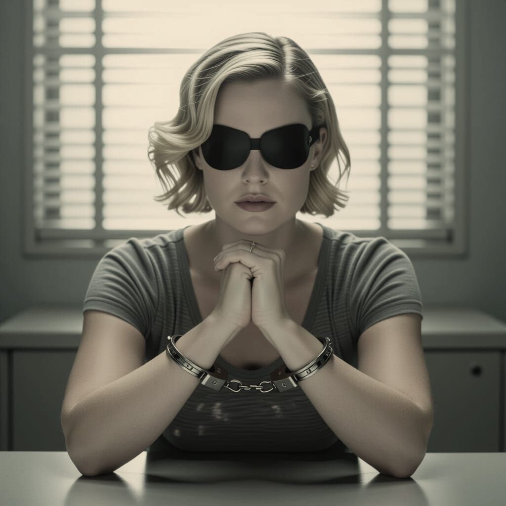 Film Noir Portrait: Blindfolded Woman in Handcuffs