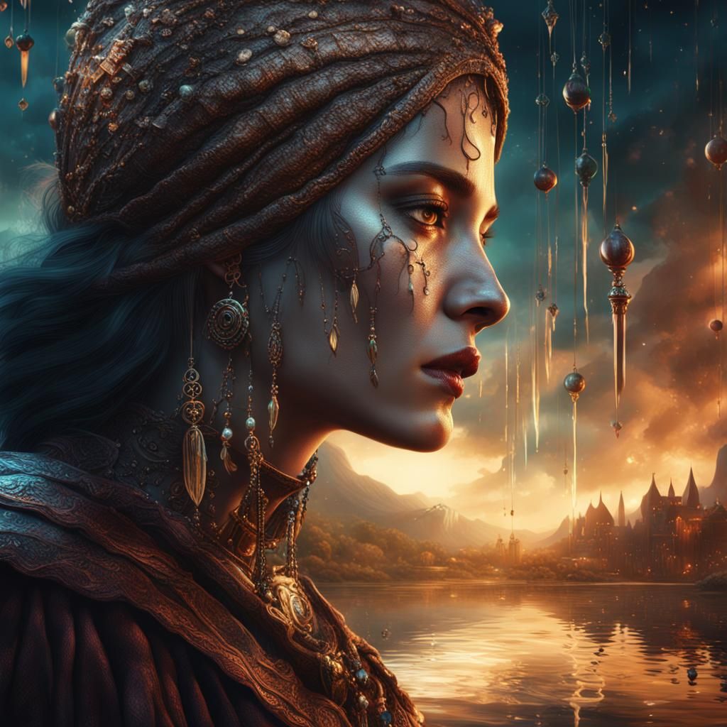 Woman's Tears Reflecting Lost Love in Detailed Painting