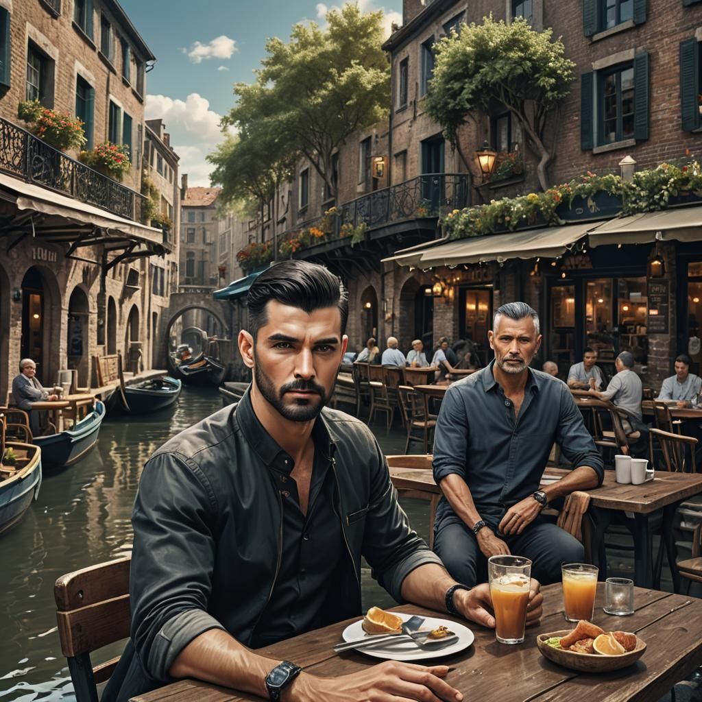Canal Cafe Scene in Detailed Matte Painting