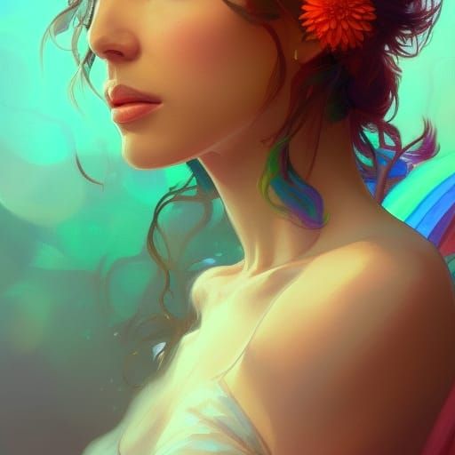 Rainbow Dahlias Portrait in Hyperdetailed Digital Art