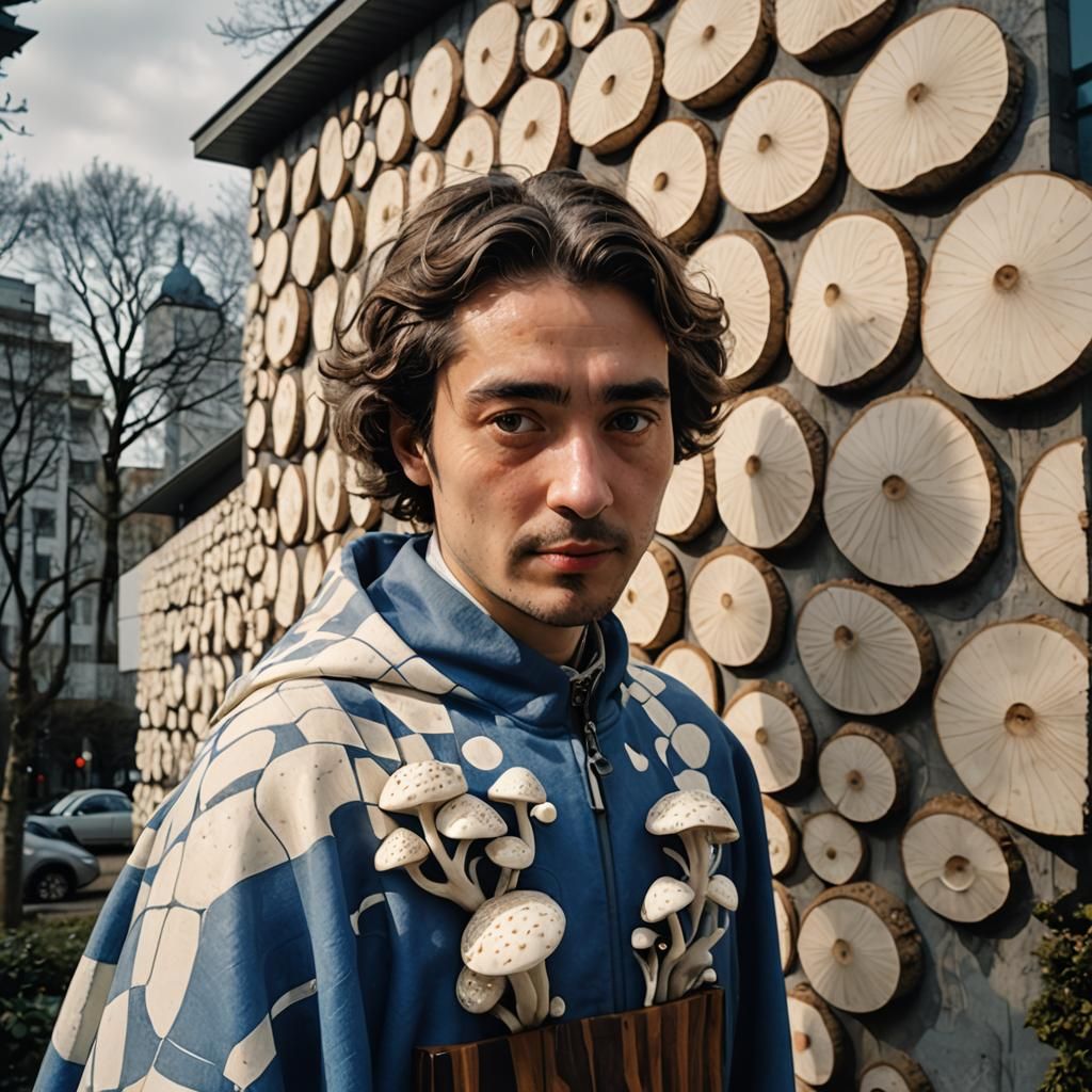 Linocut: Activists Tending Mushrooms in Muted Tones