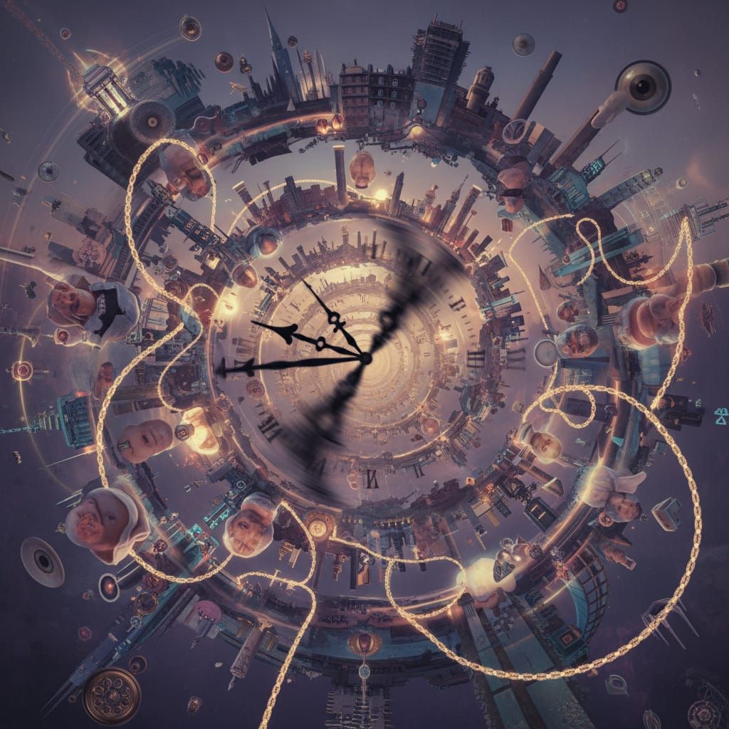 Surreal Clock Hands Spiral Through Time Tunnel