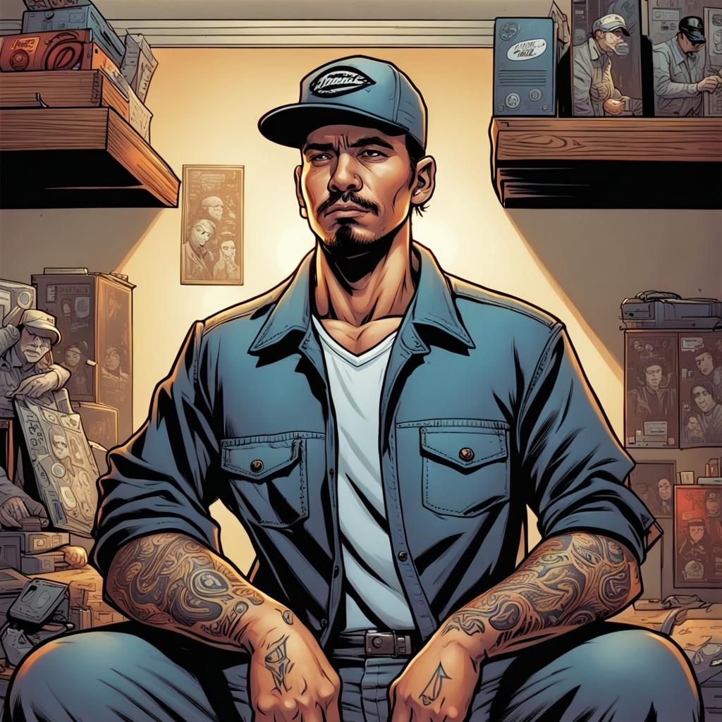 Cholo in Dickies: Comic Book Art Style